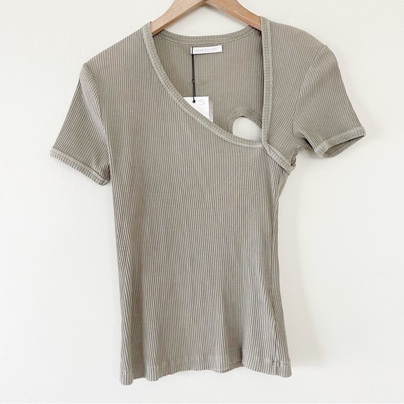 JOHN ELLIOTT Asymmetrical Neck Top Cotton Rib In Brush - Picture 3 of 13